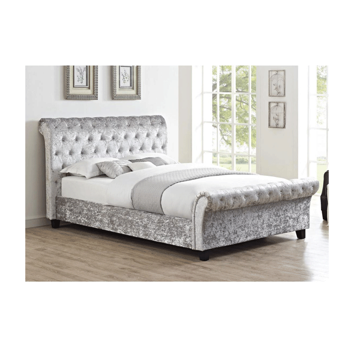 Broxtowe Grey Crushed Velvet King Size Bed with High Foot End