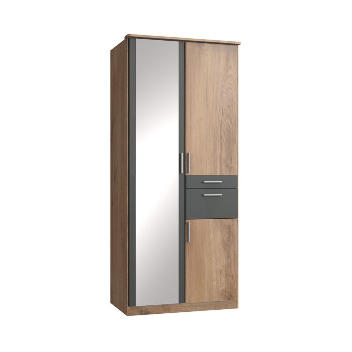 Kodera 2 Door and 2 Drawer Mirrored Wardrobe - Oak