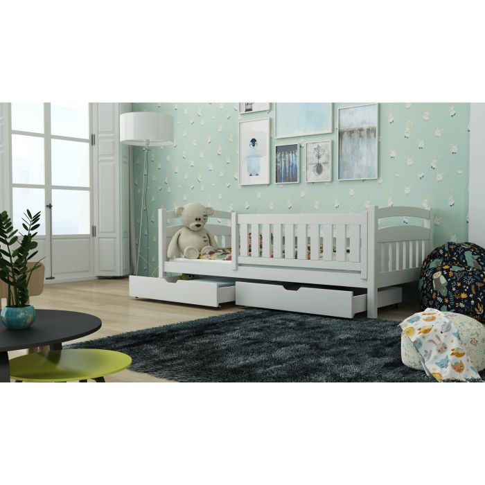 Terrance Wooden Bed with 2 Drawers Storage and Foam Mattress - White