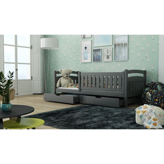 Terrance Wooden Bed with 2 Drawers Storage and Foam Mattress - Graphite