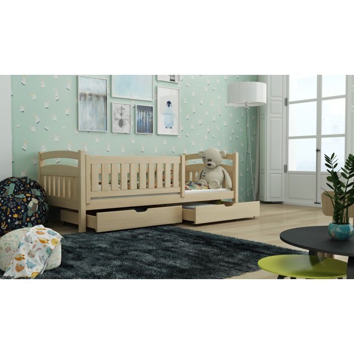 Terrance Wooden Bed with 2 Drawers Storage - Pine