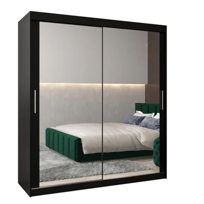 TIVERTONI 2 Door Mirrored Sliding Wardrobe Black - 180cm