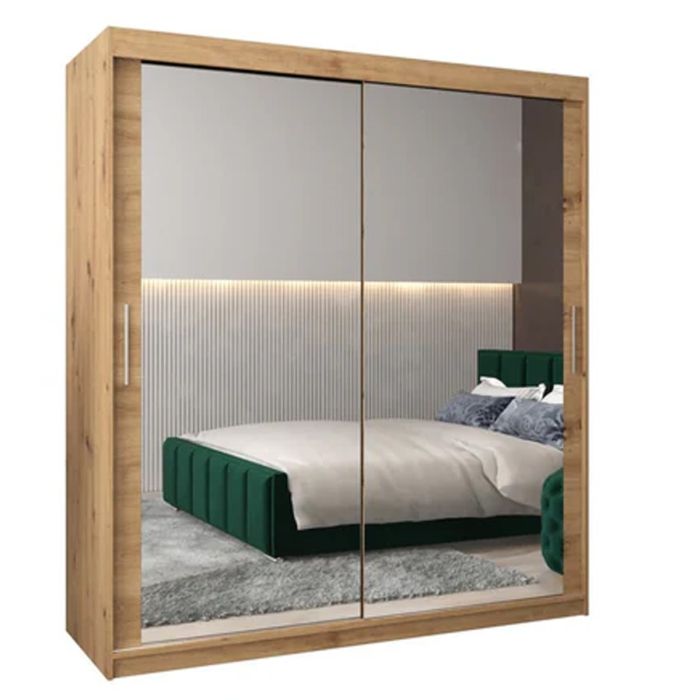 TIVERTONI 2 Door Mirrored Sliding Wardrobe Medium Oak - 180cm