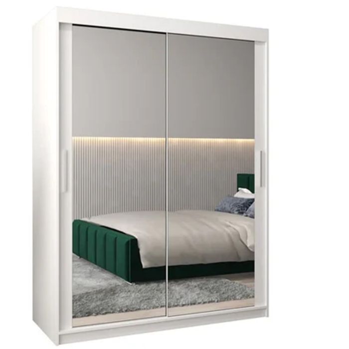 TIVERTONI 2 Door Mirrored Sliding Wardrobe White - 150cm