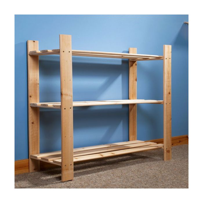Natural Wood Slatted Display Storage Rack - 3 Sizes-3 Tier