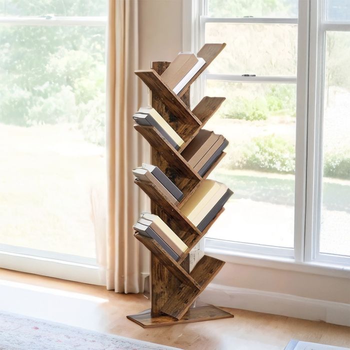 Tree Bookshelf - VERRA 9 Tier Large Bookcase with Storage - Black