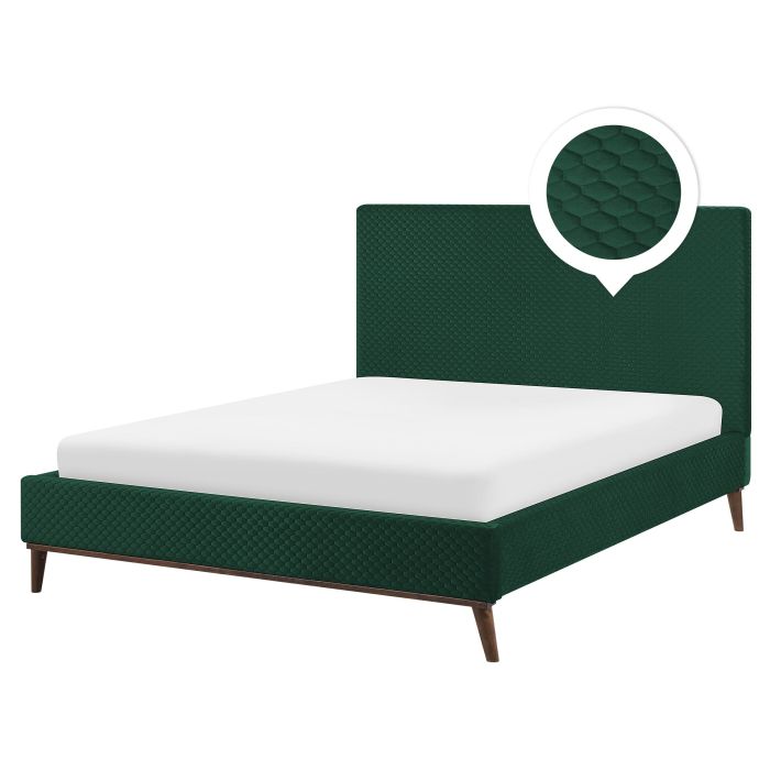 EU King Size Bed Green Fabric 5ft3 Upholstered Frame Honeycomb Quilted 