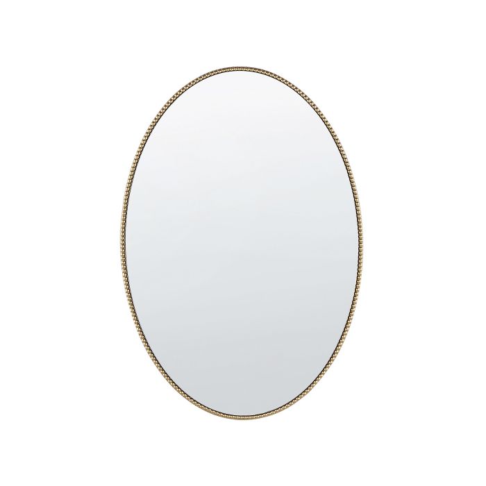 Wall Mounted Hanging Mirror Gold 83 x 57 cm Oval Ornate Frame Decorative Beads
