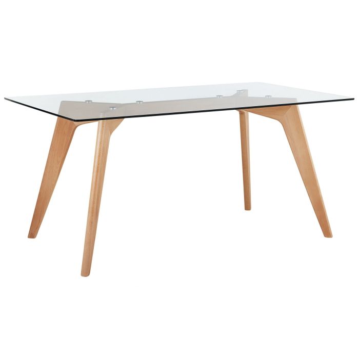 Dining Table Transparent 160 x 90 cm Glass Top Wooden Legs Rectangular Scandinavian Modern