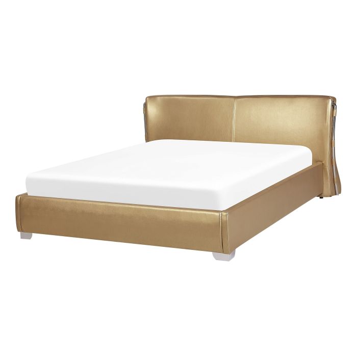 Waterbed Gold Leather Upholstered EU Double Size Modern Glamorous Design Curved Headrest 
