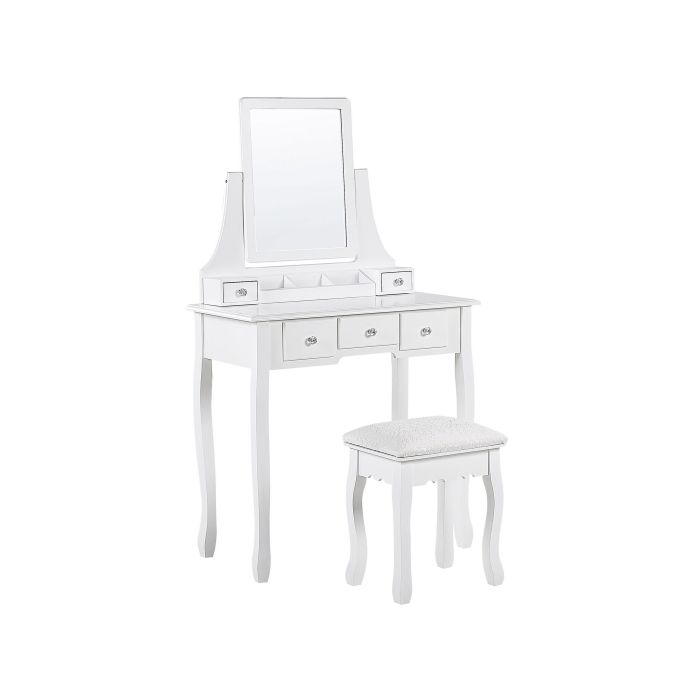 5 Drawers Dressing Table with Rectangular Mirror and Stool White RAYON