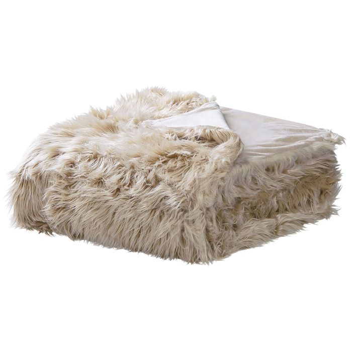 Bedspread Light Brown Soft Fabric 200 x 220 cm Faux Fur Blanket