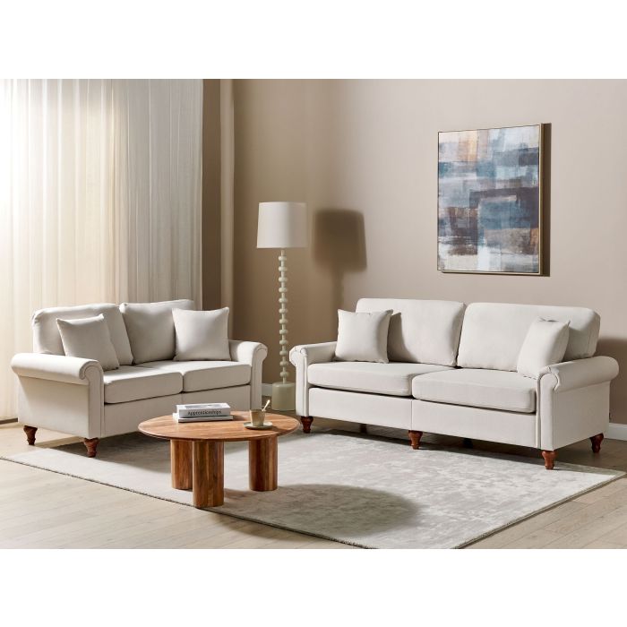 BAHIXA Fabric 3 and 2 Seater Sofa Set - Light Beige