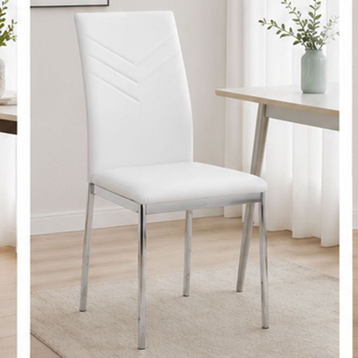 Lyme Regis Leather Effect Chrome Dining Chairs Set of 4 - White