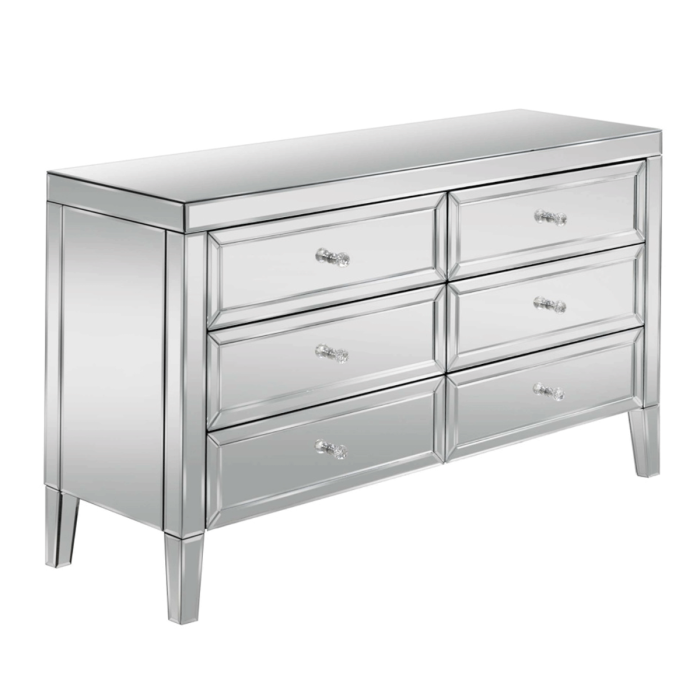 Silver Chest of Drawers - VAUGHAN Large Chest 6 Drawers Double Chest Mirrored