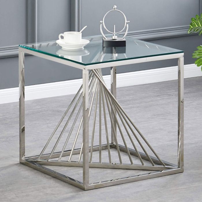 Stefano Clear Glass Lamp Table - Silver