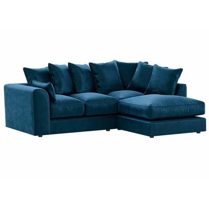 VOSTA Plush Velvet 4 Seater L Shaped - Right Hand Facing Corner Sofa - Blue