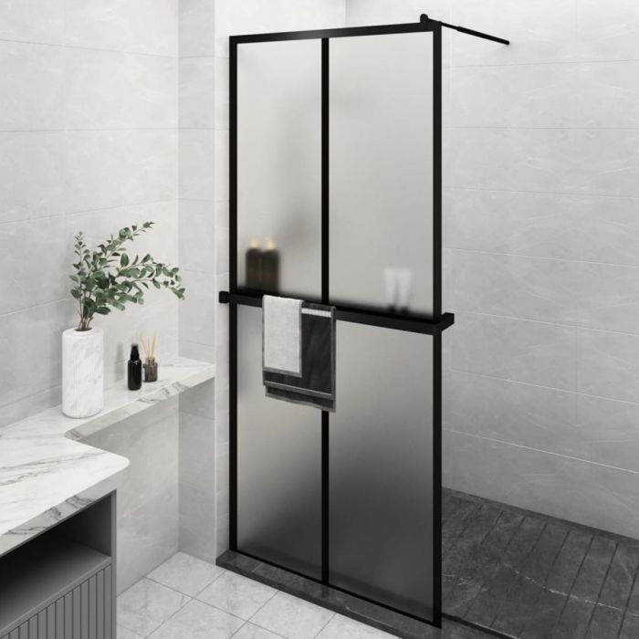 Walk-in Shower Wall with Shelf Black 90x195cm ESG Glass and Aluminium