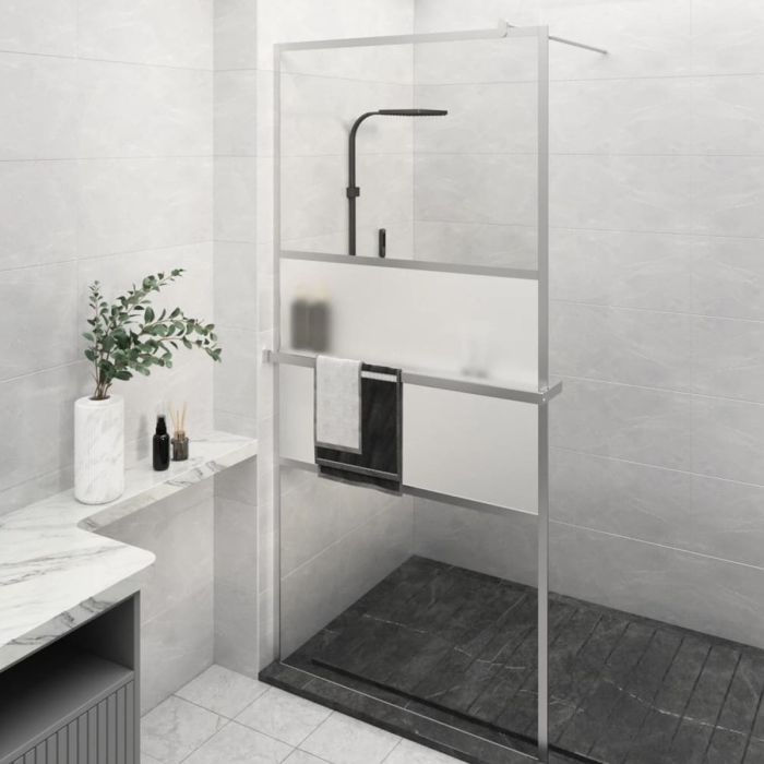 Walk-in Shower Wall with Shelf Chrome 100x195cm ESG Glass and Aluminium