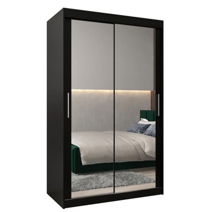 TIVERTONI 2 Door Mirrored Sliding Wardrobe Black - 120cm