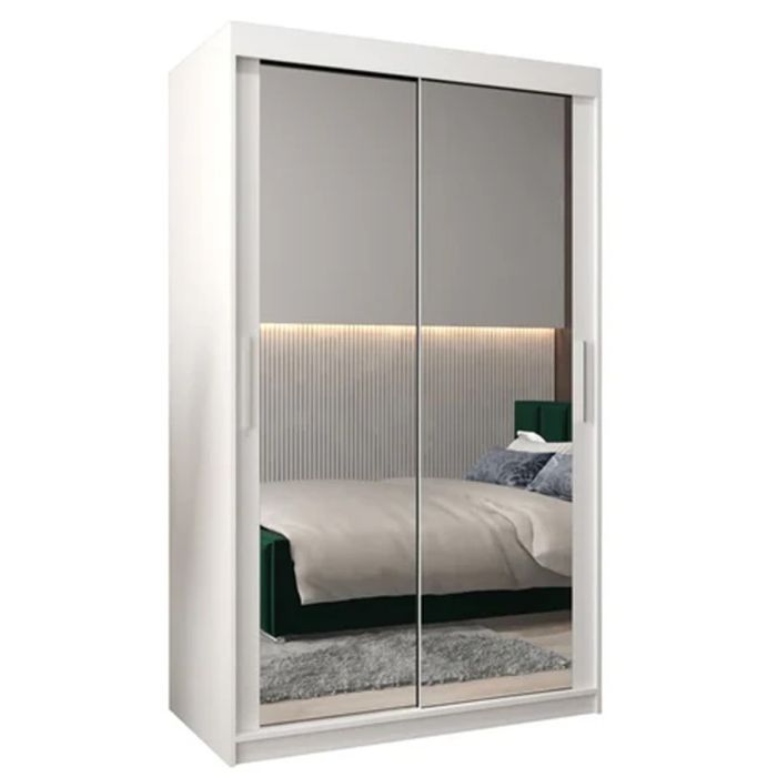 TIVERTONI 2 Door Mirrored Sliding Wardrobe White - 120cm