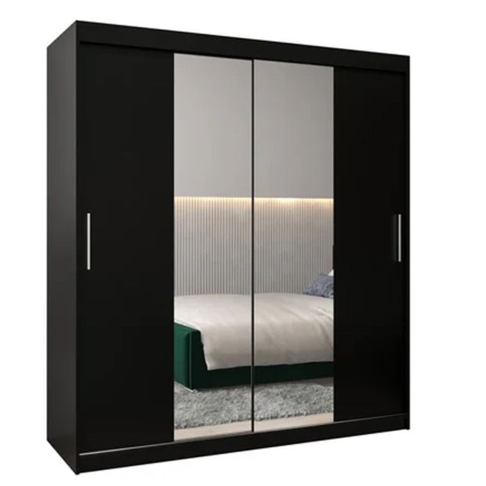 TIVERTON II 2 Door Mirrored Sliding Wardrobe Black - 180cm