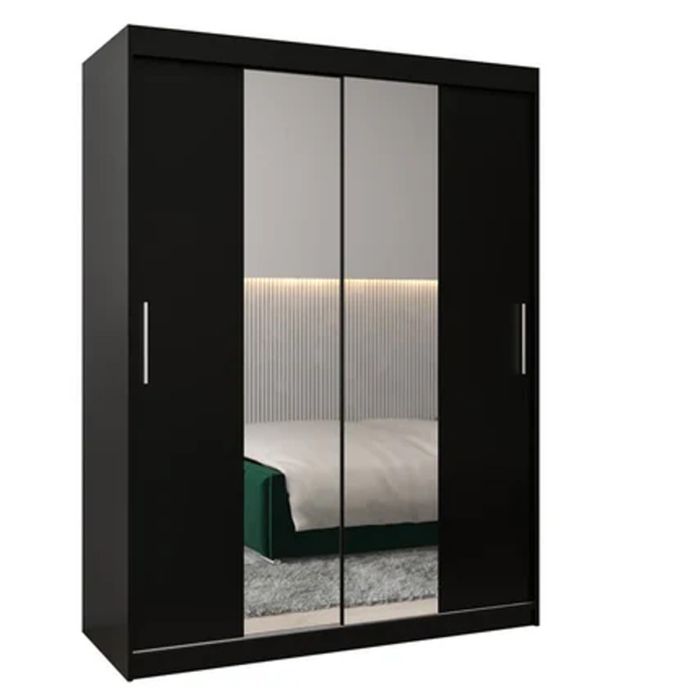 TIVERTON II 2 Door Mirrored Sliding Wardrobe Black - 150cm