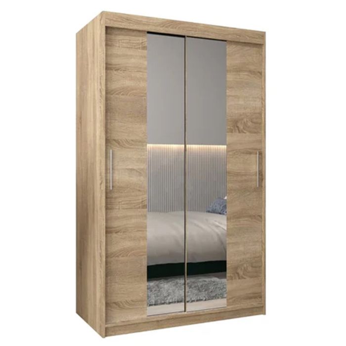 TIVERTON II 2 Door Mirrored Sliding Wardrobe Light Oak - 120cm