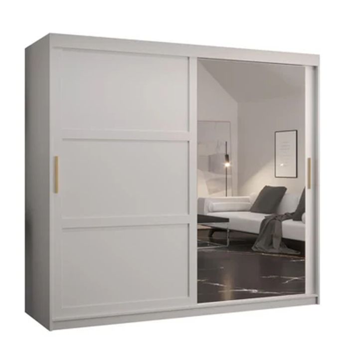CLIFFORD 2 Door Mirrored Sliding Wardrobe White - 200cm