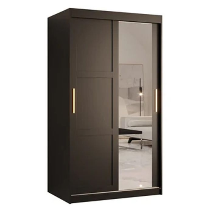 CLIFFORD 2 Door Mirrored Sliding Wardrobe Black - 100cm
