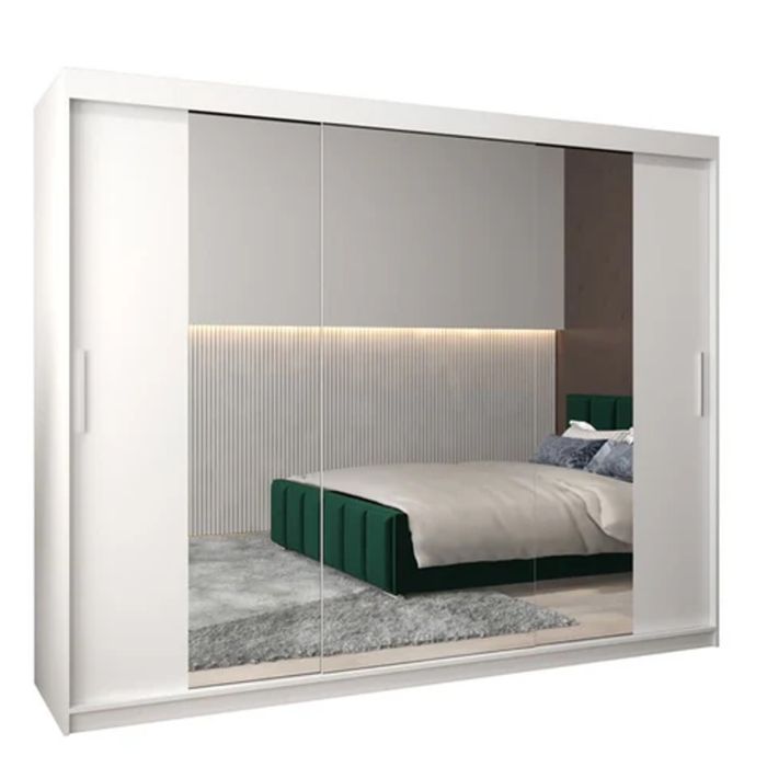 TIVERTON II 3 Door Mirrored Sliding Wardrobe White - 250cm