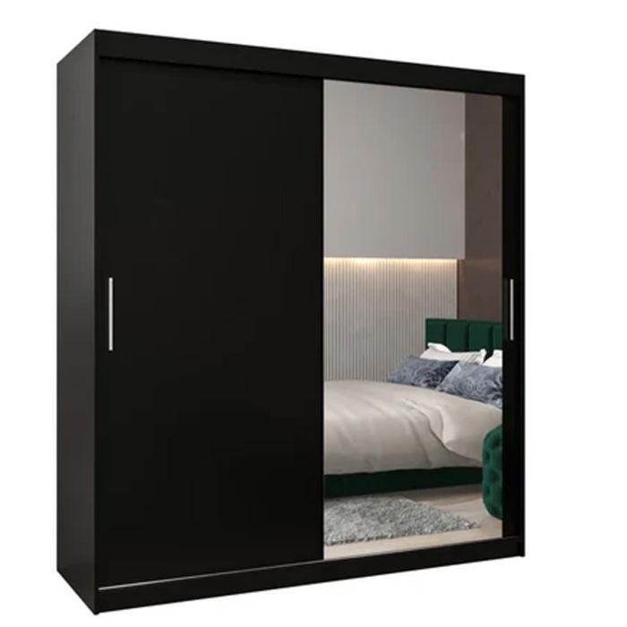 TIVERTON 2 Door Mirrored Sliding Wardrobe Black - 180cm