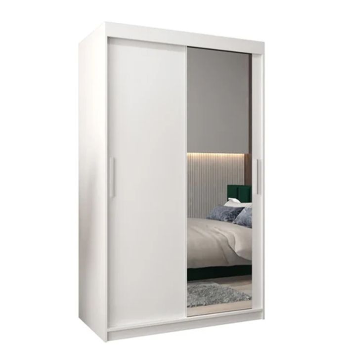 TIVERTON 2 Door Mirrored Sliding Wardrobe White - 120cm