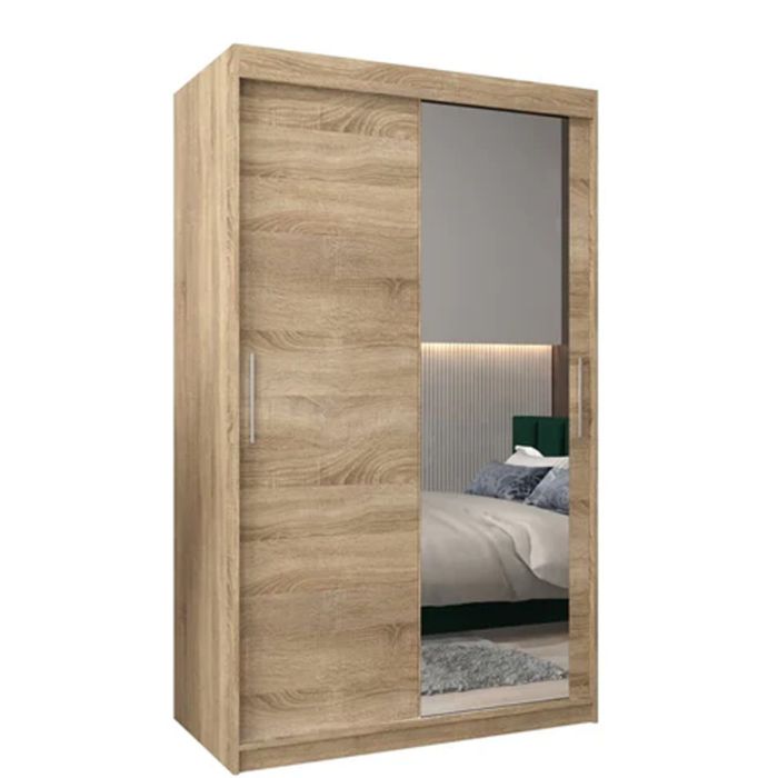 TIVERTON 2 Door Mirrored Sliding Wardrobe Light Oak - 120cm