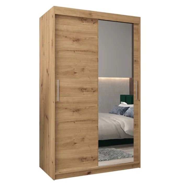 TIVERTON 2 Door Mirrored Sliding Wardrobe Medium Oak - 120cm