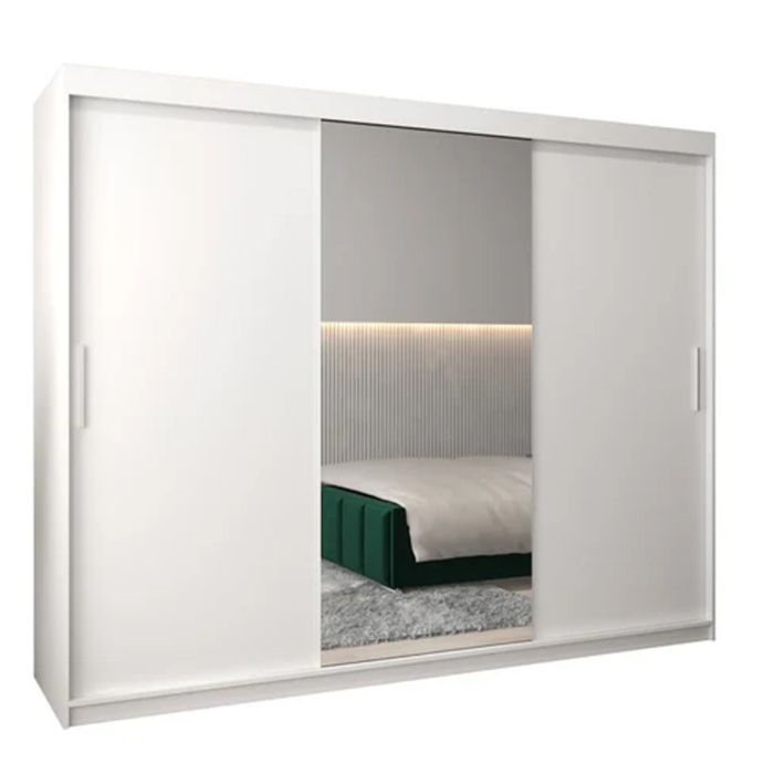 TIVERTON 3 Door Mirrored Sliding Wardrobe White - 250cm