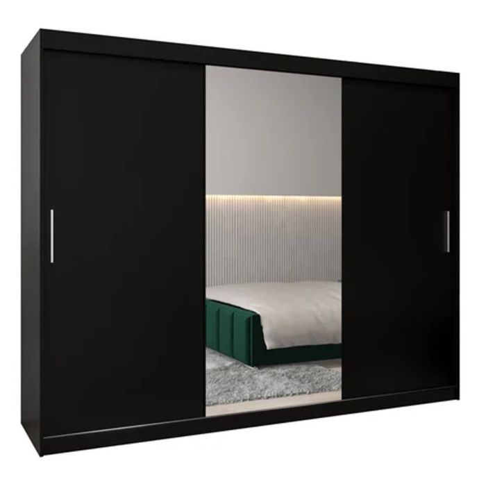 TIVERTON 3 Door Mirrored Sliding Wardrobe Black - 250cm
