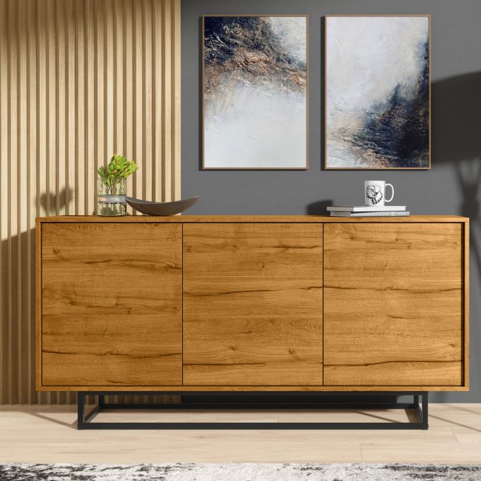 Retro Industrial Oak TV Unit Sideboard Cabinet with Vintage Design 160cm - Oak