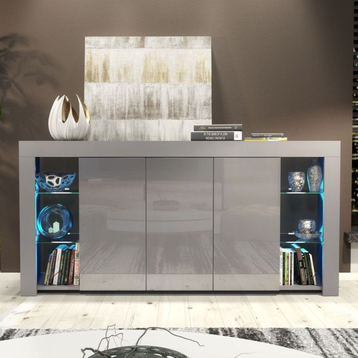 Cabinet Cupboard Sideboard TV Unit with Free LED Lighting and Storage 164cm - Dark Grey