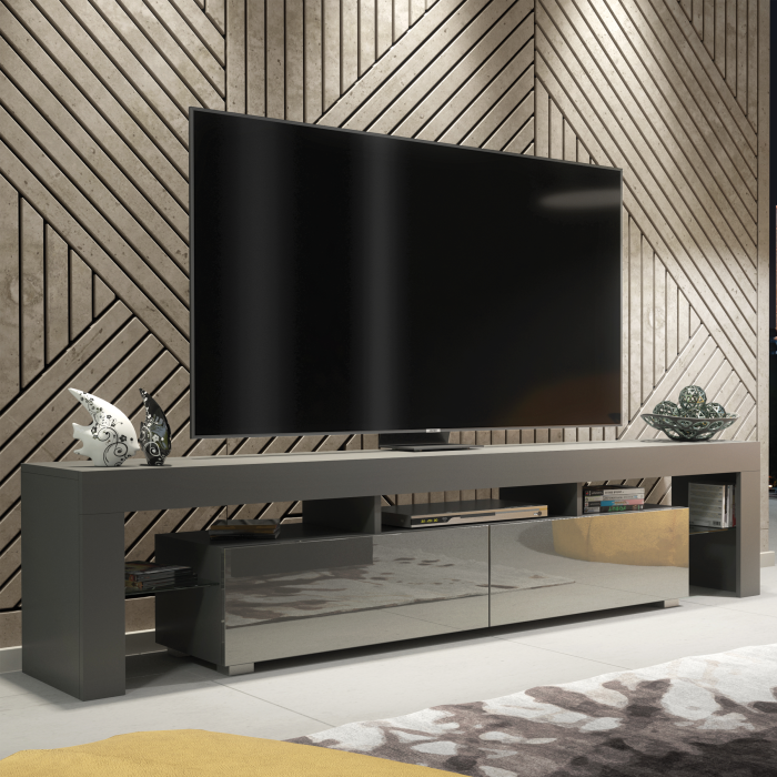 KESTA Modern TV Unit Elegant Storage Cabinet with High Gloss Doors 200cm - Grey
