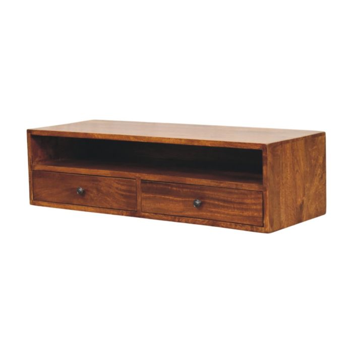 LUWA Wall Mounted Media Unit with 2 Drawer - Medium Oak