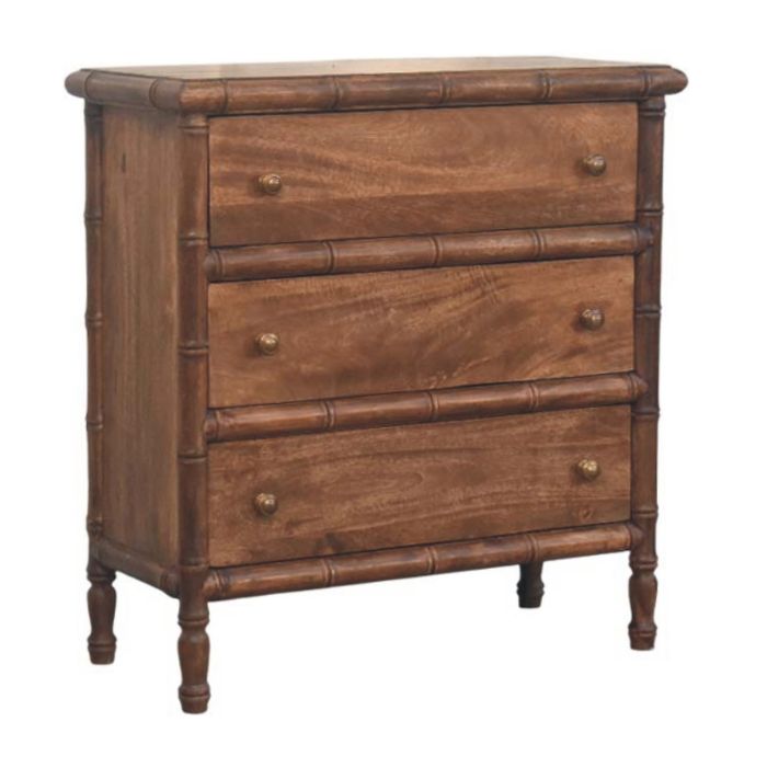 VIREO Dark Oak Chest of Drawers - Medium-sized, 3 Drawers, Bamboo Carved