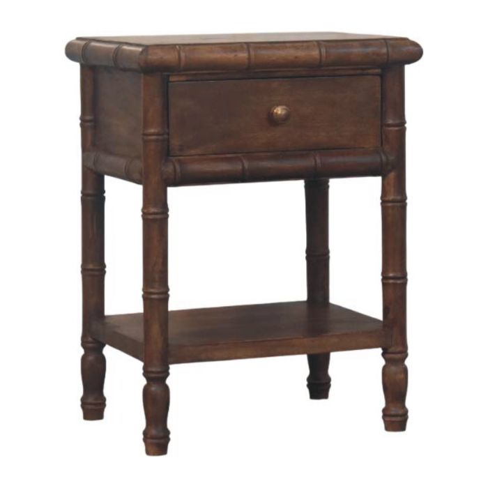 VIREO Bedside Table Bamboo Wood Carved Design - Dark Wood