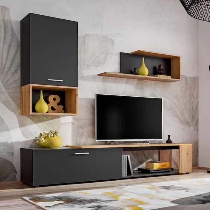 Alex Lucca II TV Entertainment Unit - Black and Oak Wotan