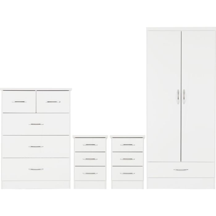 NEWBIGGIN 2 Door Wardrobe Set 4 Piece - White Gloss