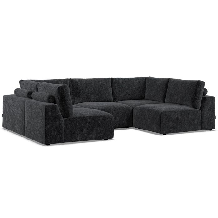 Corner Sofa - GRAZ Fabric 5 Seater U Shaped - Black