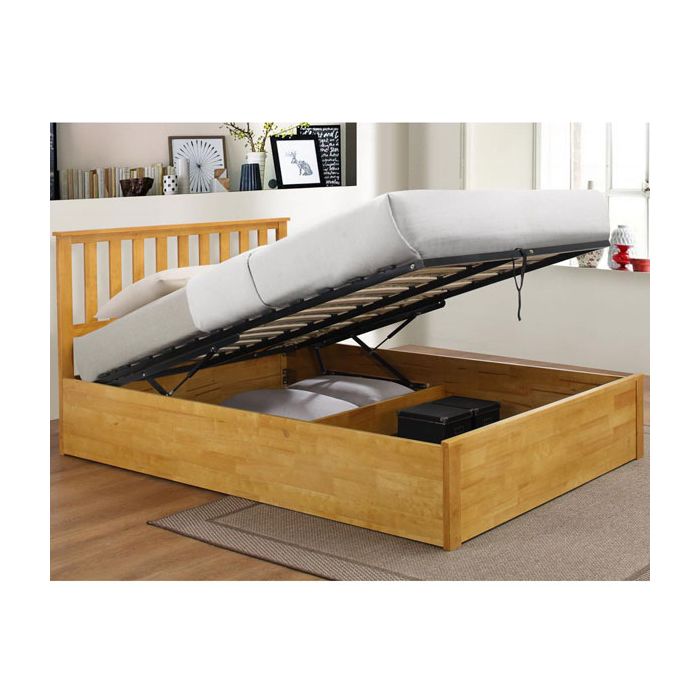Josephine Ottoman Double Bed in Solid Rubberwood - Oak