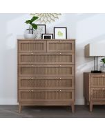 Oak Finish Rattan Chest of Drawers - BATON Medium Chest  6 Drawers