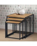 Tribeca Black Metal Frame 3 Nest Of Tables - Oak