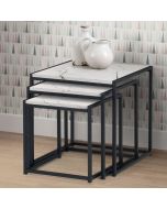 Tribeca Black Metal Frame 3 Nest Of Tables - White Marble